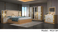 DAVINI Ensemble de meubles de chambre à coucher de luxe avec coiffeuse et armoire de rangement, finition laquée beige brillante et tête de lit éclairée
