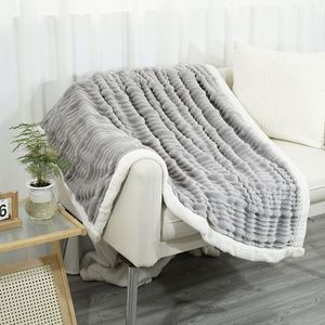 Manta de cama Sherpa, manta de tiro ultrasuave para todas las estaciones, manta de lana a rayas de felpa acogedora para dormitorio, sofá de sala de estar - Product Image 5