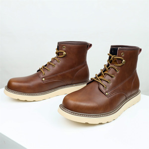Botas de Trabajo de Cuero Negro con Cordones, Punta Redonda, Suela de Goma, Entresuela de EVA, Color Sólido, para Todas las Temporadas, Envío Directo - Product Image 4