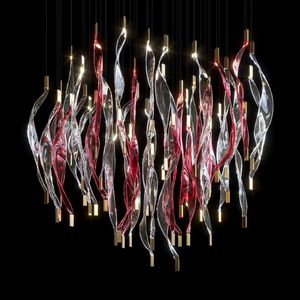 Lampade a Sospensione Decorative Personalizzate con Foglie di Salice Lunghe in Metallo e Vetro, Nuovo Design, Finitura Dorata, Altezza Regolabile per Hotel - Product Image 1
