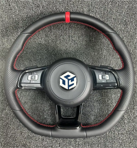 Para Volkswagen VW Polo MK <span class=keywords><strong>Golf</strong></span> 5 6 7 7,5 6R R Passat CC Gti Gte <span class=keywords><strong>volante</strong></span> de fondo plano de cuero completo - Product Image 1