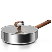 Nouvel ensemble d'ustensiles de cuisine de luxe en acier inoxydable 304 triple couche avec revêtement en titane, durable, compatible induction, avec poignée en bois, OEM