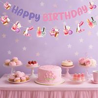 Dekorasi Pesta Ulang Tahun Mani Pedi, Spanduk Selamat Ulang Tahun, Kosmetik, Perlengkapan Spa, Perlengkapan Pesta Rias untuk Wanita dan Gadis