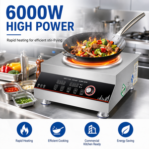 Cuisinière à induction concave commerciale 6000W 220V en acier inoxydable, plaque à induction de comptoir pour restaurant et cuisine - Product Image 2