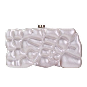 Sac de soirée irrégulier en acrylique pour femme, pochette de mariage en forme de coquille, sac à main marbré pour rendez-vous et shopping avec chaîne détachable - Product Image 4