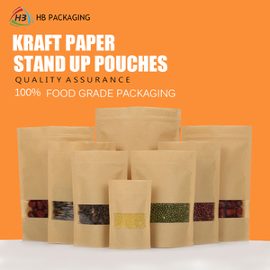 Bolsa de papel Kraft marrón con ventana y cremallera, cierre para embalaje de alimentos, cereales, arroz, guisantes, precio de fábrica - Product Image 3