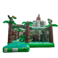 Parcours d'obstacles gonflable de qualité commerciale avec château gonflable, toboggan, trampoline, thème jungle, parc de jeux gonflable pour enfants