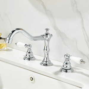 Robinet de lavabo à <span class=keywords><strong>double</strong></span> prise à trois trous en laiton antique de style européen Lavabo de salle de bain moderne à <span class=keywords><strong>double</strong></span> fente chaude et froide sous le comptoir - Product Image 4