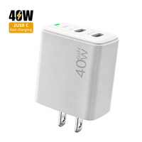 Chargeur rapide USB-C GaN 40W double port OEM ODM, prise US, certifié CE FCC RoHS, coque ignifuge en PC pour le commerce mondial