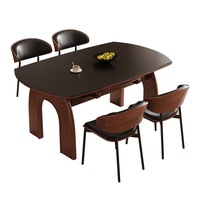 Juego de Mesa de Comedor Moderno, Ovalado, de Piedra Sinterizada, con 6 Sillas Estilo Sirena, Ecológico, para Uso en Escuelas, Hoteles, Villas y Apartamentos