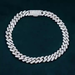Suministro directo de fábrica Hip hop Cadena cubana Plata de ley Chapado en oro blanco Cadenas finas Collares para hombres - Product Image 1