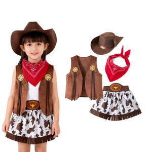 Conjunto de 4 Piezas de <span class=keywords><strong>Disfraz</strong></span> de <span class=keywords><strong>Vaquera</strong></span> para Niñas, <span class=keywords><strong>Chaleco</strong></span> con Flecos de <span class=keywords><strong>Vaquera</strong></span>, Sombrero con Pañuelo, Carnaval, Princesa, Juego de Roles, Fiesta, Cosplay - Product Image 1