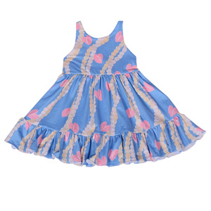 Vestido Infantil Personalizado al por Mayor Cd-6-1 con Diseño de Espalda Cruzada con Volantes, Vestido Infantil con Estampado Personalizado Hawaiano - Product Image 1