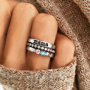 <span class=keywords><strong>Anello</strong></span> a tre pezzi impilabili con nome inciso al laser e pietra portafortuna per la <span class=keywords><strong>Festa</strong></span> <span class=keywords><strong>della</strong></span> <span class=keywords><strong>Mamma</strong></span> e San Valentino - Product Image 2