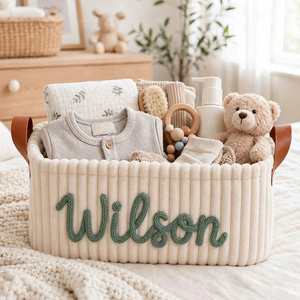 Panier de Rangement Personnalisé pour Bébé en Velours Côtelé avec Nom Personnalisé, Panier de Rangement Pliable pour Table à Langer, Décoration Esthétique Bohème pour Chambre, Pratique - Product Image 1