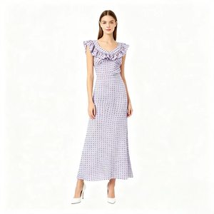 Vestido Midi Personalizado Estilo Vintage con Cuello Cuadrado, Volantes y Mangas con Volantes, Diseño de Puntos, para <span class=keywords><strong>Mujer</strong></span>, Verano, Venta al Por Mayor OEM ODM, MOQ Bajo - Product Image 1