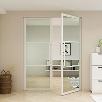 Porte coulissante en verre à double cadre en acier avec charnières pour usage intérieur dans un appartement, une chambre, une cuisine, un hôtel