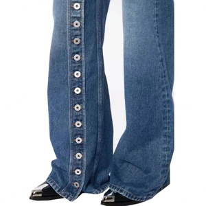 Vaqueros rectos vintage de corte holgado y pierna ancha con botones para mujer, estilo urbano, personalidad y estilo, venta al por mayor - Product Image 6