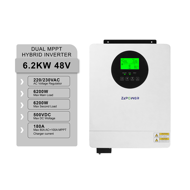 All in One 6.2kw Inverter and Lithium Battery 24V 48V 3.6kw 10.2KW 100A MPPT Hybrid Solar Inverter with 98% Efficiency Wide PV