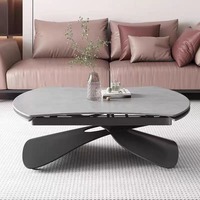 Table basse multifonctionnelle moderne extensible et réglable en hauteur, en acier inoxydable avec plateau en marbre, pour salon, meubles de maison
