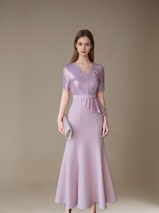 فستان سهرة طويل أنيق بالترتر للنساء بمقاسات كبيرة L-6XL لحفلات الزفاف الرسمية والضيوف ووالدة العروس - Product Image 4