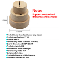 ANNXIN Socle de lampe de nuit LED en bois, 3 tailles, bois naturel, alimentation USB, support d'affichage 3D pour plaque acrylique, vente en gros