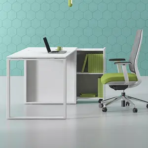 Moderno bianco mobili da lavoro struttura in metallo scrivania da ufficio postazione di lavoro <span class=keywords><strong>segretaria</strong></span> da tavolo con contenitore - Product Image 1
