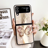 Ailes de papillon de diamant support pliant étui de téléphone pour samsung Z Flip 5 blanc bleu coque de protection pliante support de papillon de luxe