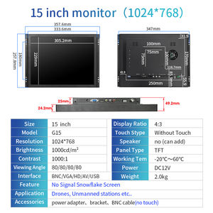 Monitor de Marco Abierto de 15, 17 y 19 Pulgadas, 4:3, 1000nits, Pantalla AV BNC sin Señal de Copos de Nieve para Estaciones de Vehículos Aéreos No Tripulados - Product Image 4