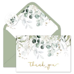 Carte de vœux personnalisée avec logo, motif plante verte, feuilles dorées, carte de bénédiction avec enveloppe pour petites entreprises - Product Image 1