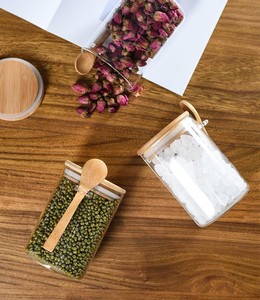 Thủy Tinh Borosilicate Lọ Gia Vị Với Nắp Bằng Gỗ & Spoon Leak-Proof Kín Nhà Bếp Lưu Trữ <span class=keywords><strong>Container</strong></span> Cho Gia Vị Trà Các Loại Thảo Mộc - Product Image 3