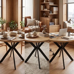 Tavolo da Pranzo Moderno per 4/6/8 Persone, Tavolo Rotondo Alto in Legno con Gambe in Metallo per Arredamento Casa - Product Image 6