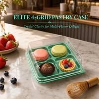 Boîte d'emballage alimentaire jetable en PET transparent carré à 4 compartiments, personnalisable, épaisseur 1-3 mm, pour boulangerie, gâteaux, pain, desserts CF-46