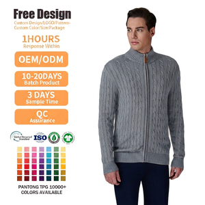 Custom Knitted Jacket Polo Knitwear Classic Winter <b>Long</b> Sleeve Cable Full Zip Cotton Sweater <b>Cardigan</b> <b>Men</b> - Product Image 2