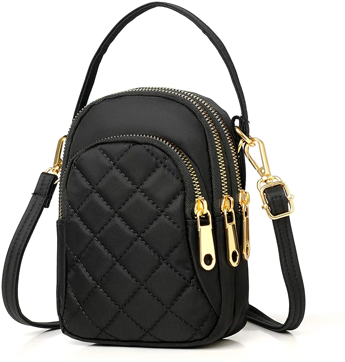 Durable High Quality Small Multi-Pocket Crossbody Phone Purse Black Women Quilted Crossbody Cell Phone Handbag