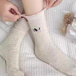 Women Lace Socks Polyester Cotton Dachshund Cartoon Mid Calf Breathable Sweat Absorbing Casual Style - Product Image 4