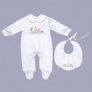 Ensemble de luxe pour nouveau-né robe et bavoir avec broderie à la main sans bavoir-Vietnam - Product Image 1