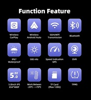 GPS para Motocicleta de 5 Pulgadas, Navegación para Moto con Pantalla de 854*480, DVR, TPMS, Indicador de Velocidad, Pantalla Inalámbrica Android Auto