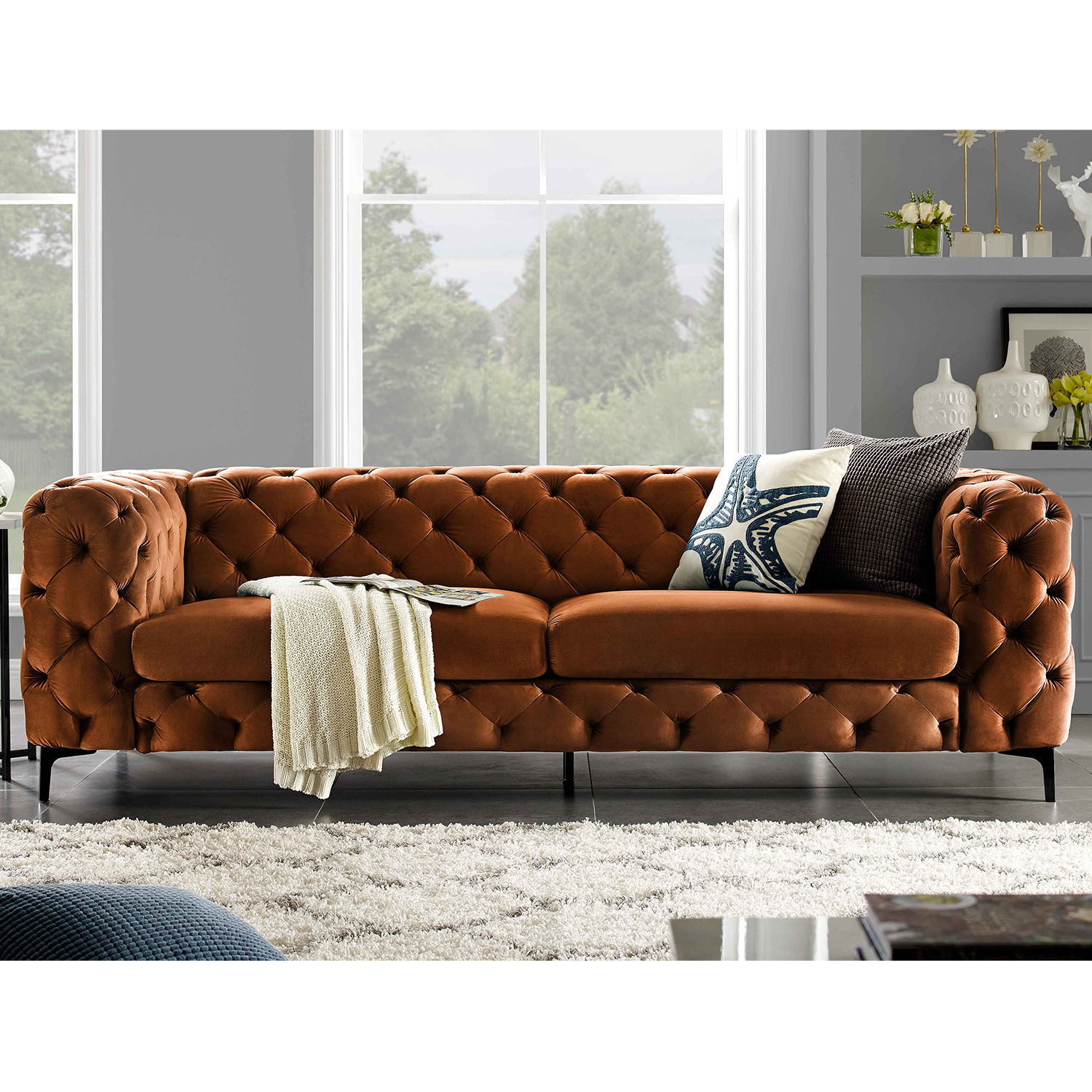 Noble House Somerville Chesterfield Tufted Sofa Trong Ngọc Lục Bảo Hoàn Thiện Đơn Loveseat Sofa Bộ Ghế Dài 3 Chỗ Ngồi