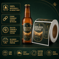 Étiquettes personnalisées imperméables pour bouteilles de bière, rouleau d'étiquettes en papier auto-adhésif gaufré à l'or pour brasserie artisanale