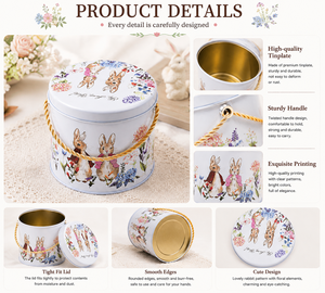 กระป๋องดีบุกขนาด 30 มล. ยี่ห้อ JINKO ลายกระต่ายสีน้ำ พร้อมหูหิ้วเชือกถัก ฝาเกลียวเคลือบเงา พิมพ์ลายสกรีน สำหรับเป็นของขวัญ - Product Image 5