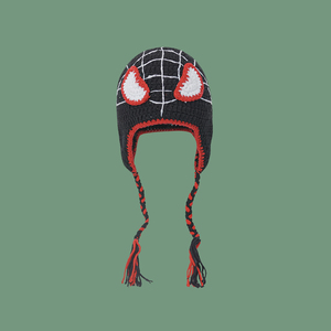 MADESHINE Party Festive Red Superhero Spider Beanie Adultos Niños Hombres Divertido <span class=keywords><strong>Invierno</strong></span> Sombrero de ganchillo hecho a mano con pompón - Product Image 1