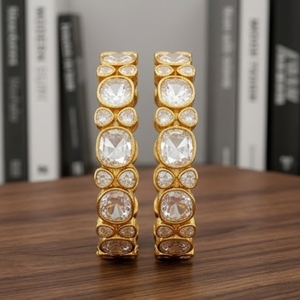 925 Silver Monzo Kundan Bracelet Polki Stone Antique Designer <b>Kada</b> Cushion Cut Rhinestone Ethnic Wedding Jewelry for Women - Product Image 3
