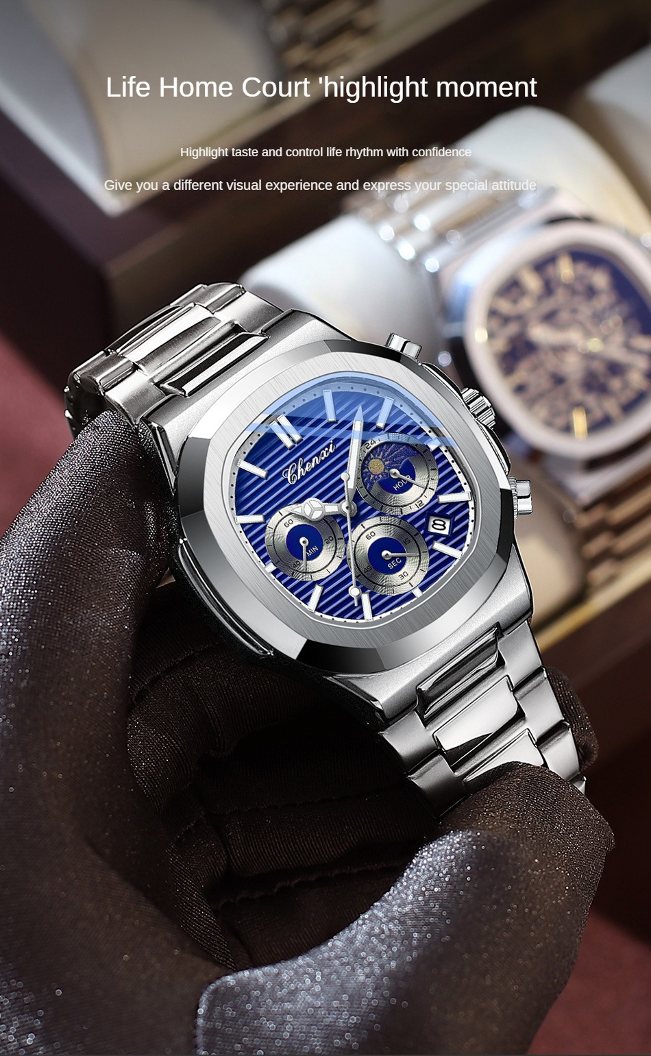 時計 Chibachan CHENXI Men's Watch - True Three-Eye, Six-Pin Chronograph