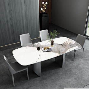 Juego de Mesa de Comedor Moderno de Piedra Sinterizada, 4 Piezas, Rectangular, Duradero, Estilo Nórdico, Muebles para Comedor - Product Image 1
