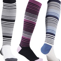 Chaussettes de sport à compression en fibre de bambou rayées, mi-longues, pour femmes, très vendues