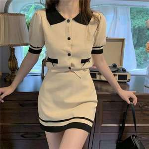 新しいデザインウエストシンチング2点セット人気エレガントな女性用セット甘い女性用トップとスカートセット - Product Image 3