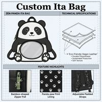 Mochila Personalizada Zen Panda Ita Bag de Cuero Vegano con Tirador de Cremallera de Bambú, Correas Acolchadas y Estética Kawaii para Exhibición de Pines