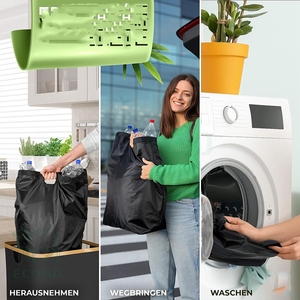 Contenedor de botella de depósito negro de bambú, cesta de almacenamiento, contenedor de reciclaje, colección de botellas con bolsa de transporte para diseño de tapa abatible vacía - Product Image 4