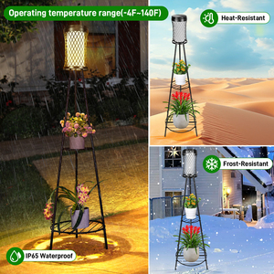 ไฟ LED สำหรับลานบ้านแบบกันน้ำ IP65 จำนวน 2 ชุด ใช้พลังงานแสงอาทิตย์ พร้อมเสาโลหะ สำหรับสวนกลางแจ้ง ระเบียง ทางเดิน แสงสว่างภายนอกอาคาร ทำจากเหล็ก DC - Product Image 4